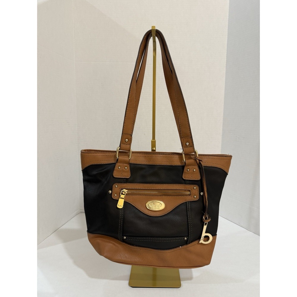 BOC Born Concept Brown Black Faux Leather Double Strap Shoulder Bag Purse USB